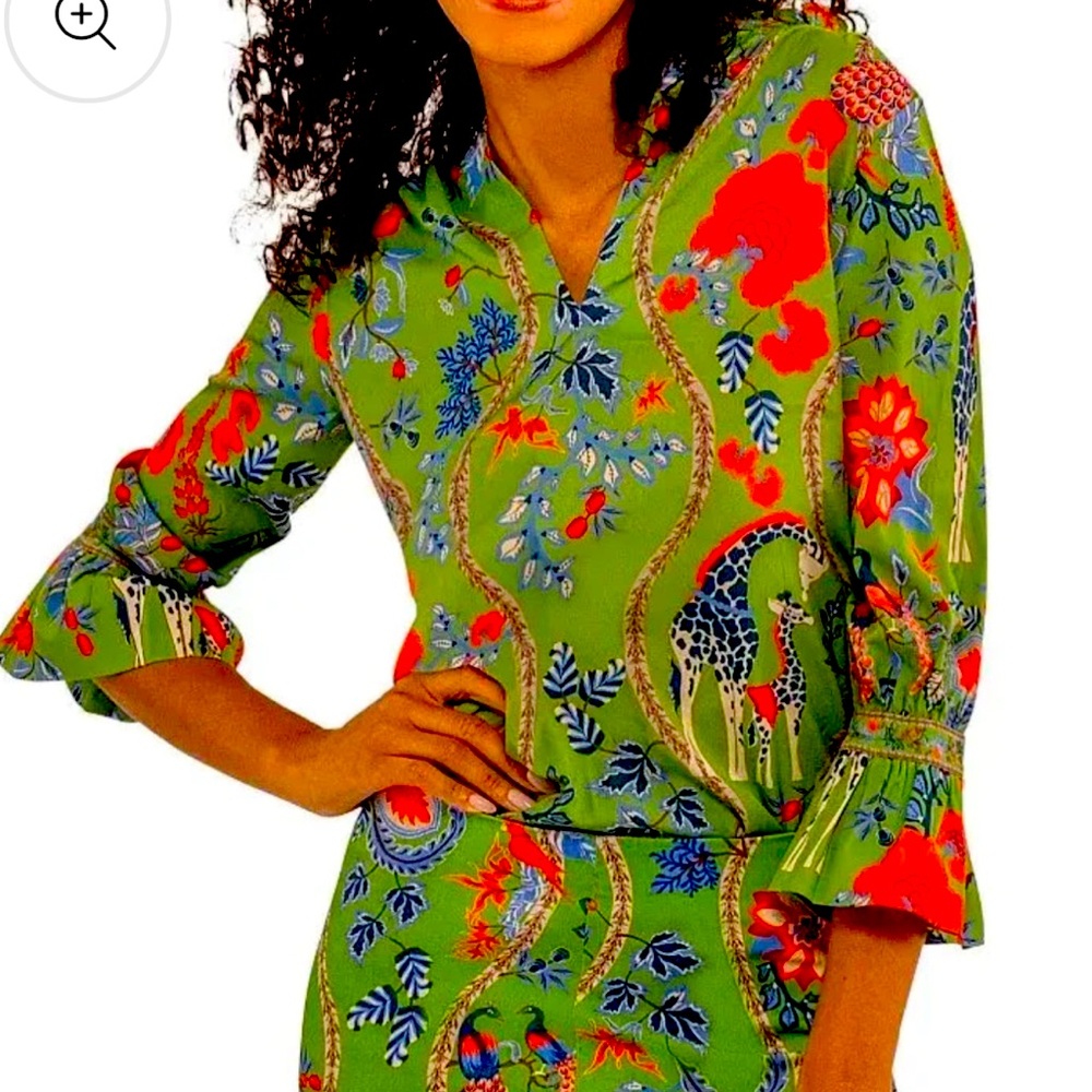 Gretchen Scott Designs Green Floral Jungle Print Blouse
